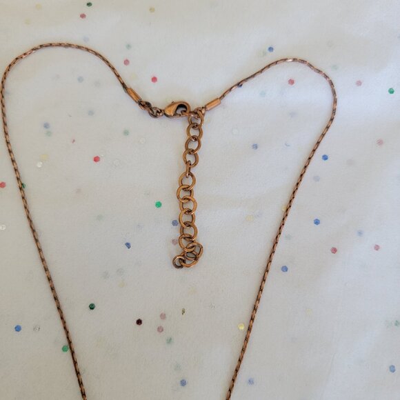 SATELLITE PARIS VINTAGE HAMMERED COPPER PENDANT FEATHER & SEMI PRECIOUS BEADS - Picture 5 of 7